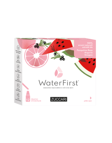 WaterFirst Insaporitore Bevande Gusto Pompelmo Rosa, Anguria, Ginepro  Formato 12 Stick