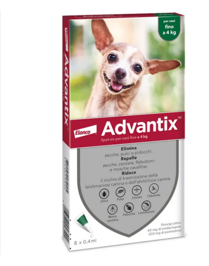 Advantix Spot On Per Cani Fino A 4Kg 6 Pipette da 0,4ml