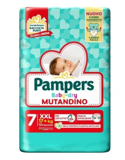 Pampers Baby-Dry Mutandino Taglia 7 (17kg+) XXL 13 Pezzi