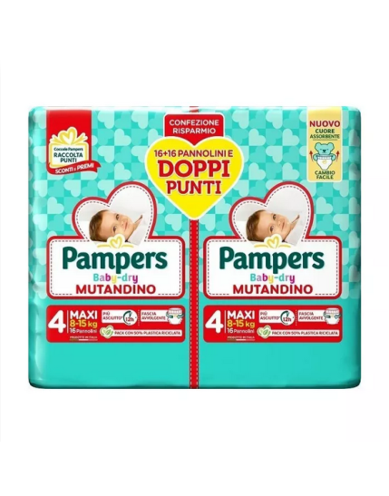 Pampers Baby Dry Mutandina Maxi (8-15kg) Taglia 4 32 Pezzi