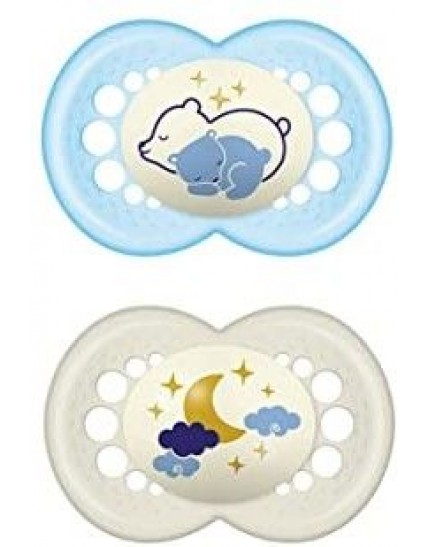 Mam Original Night Succhietto Illuminato In Silicone 16+ Mesi Azzurro 2 Pezzi