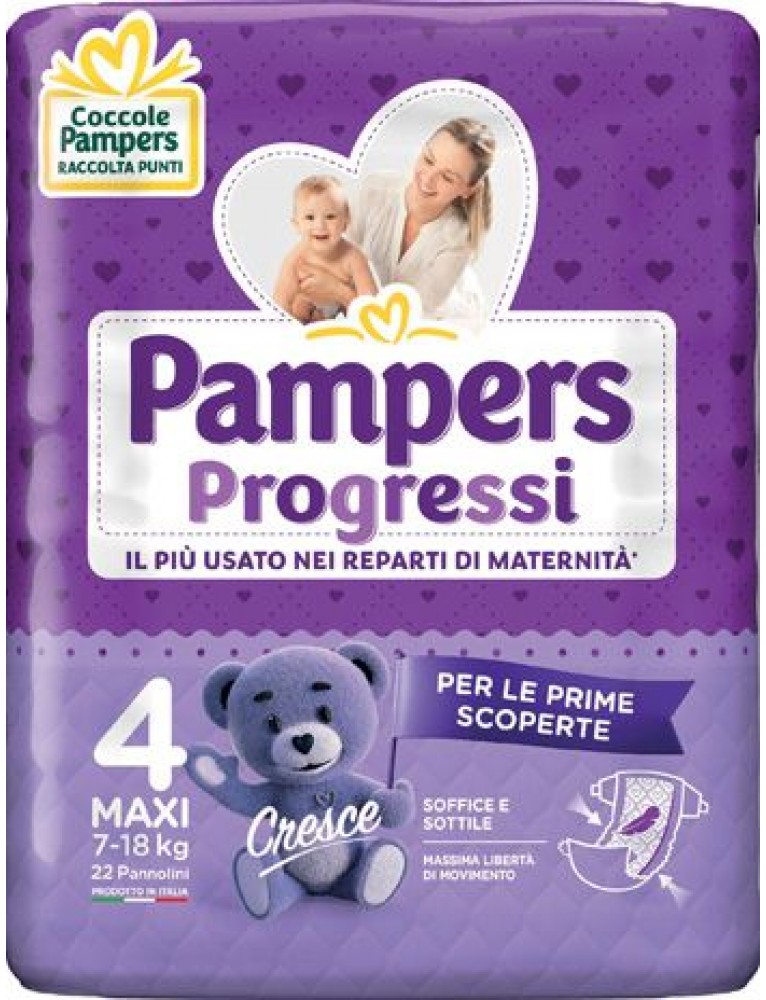 Pampers Progressi Pannolin Maxi, Taglia 4 (7-18 kg), 6 Confezioni da 24  (144 Pannolini) : : Prima infanzia