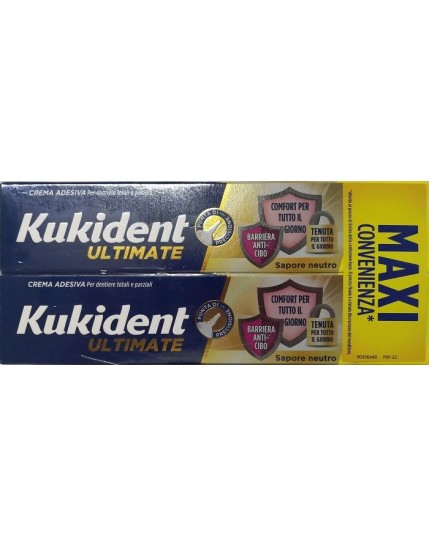 Kukident Ultimate Sapore Neutro Crema Adesiva per Dentiera Bipack 2 x 57g