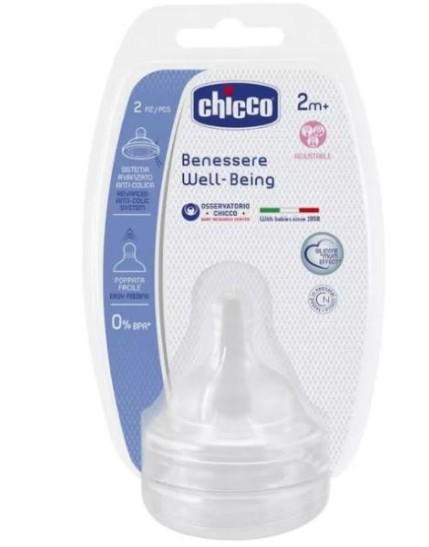 Chicco Tettarella Benessere Silicone Regolabile 2 mesi+ 2 Fori 2 Pezzi