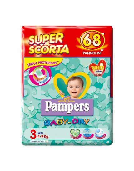 Pampers Baby Dry Taglia 3 midi (4-9kg) 68 pannolini