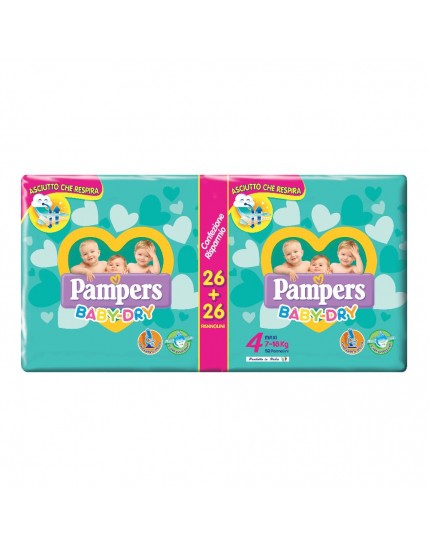 Pampers Baby-Dry Taglia 4 Maxi ( 7-18 Kg ) 26+26 Pannolini