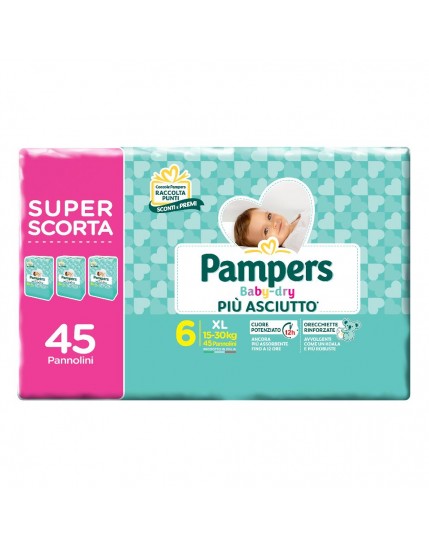 Pampers Baby Dry Taglia 6 XL (15-30Kg) 45 Pannolini