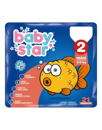 Baby Star Mini Pannolini 2 Mini 3-6 kg 21pezzi T2 Baby Star Mini Pannolini 2 Mini 3-6 kg 21pezzi T2