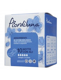 Fiordiluna Assorbenti  Notte con Ali Puro Cotono Biologico 10 Pezzi