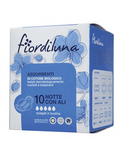 Fiordiluna Assorbenti  Notte con Ali Puro Cotono Biologico 10 Pezzi