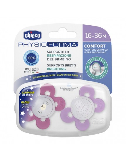 Chicco Physioforma Succhietto Comfort Silicone Luminoso Rosa 12-36 Mesi 2 Pezzi