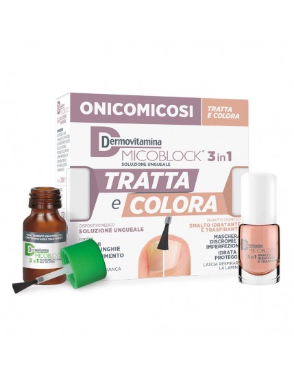 Dermovitamina Micoblock 3 in 1 Soluzione Ungheale Tratta e Colora 7ml + Smalto Idratante e Traspirante 5ml