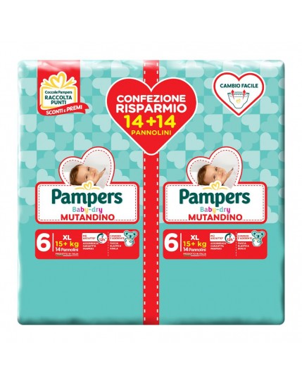 Pampers Baby Dry Mutandino XL Taglia 6 (15kg+) 28 Pezzi