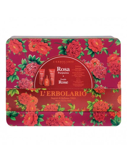 L'Erbolario Rosa Purpurea Segreti Bellezza Trio Profumo 50 ML Bagnogel 100 ML + Crema Profumata Corpo 100 ML Cofanetto Natale in Edizione Limitata