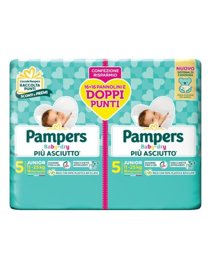 Pampers Baby Dry Junior (11-25 kg) Taglia 5 32 Pezzi